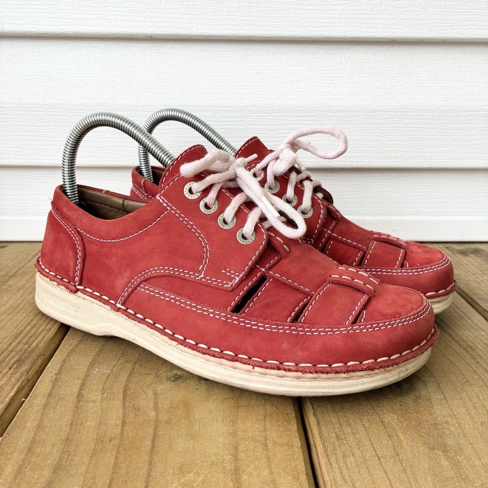 Birkenstock Bodega Woven Leather Fisherman Lace Up Sneakers Shoes Red Womens 8